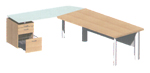 X Time Manger Fe Next Echtholz furniert rechteckiger Schreibtisch mit Ansatz aus Glas und Container